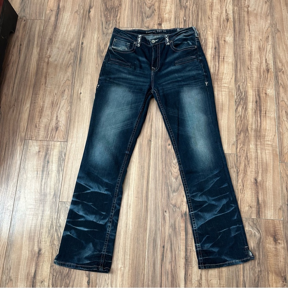 Like New Cowgirl Tuff Dark Blue Boot Cut Twisted Mustang Jeans Size: 33x34 - Picture 8 of 11
